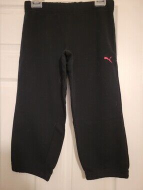 Women's Puma Black Capri Sweatpants with Pink Puma Logo